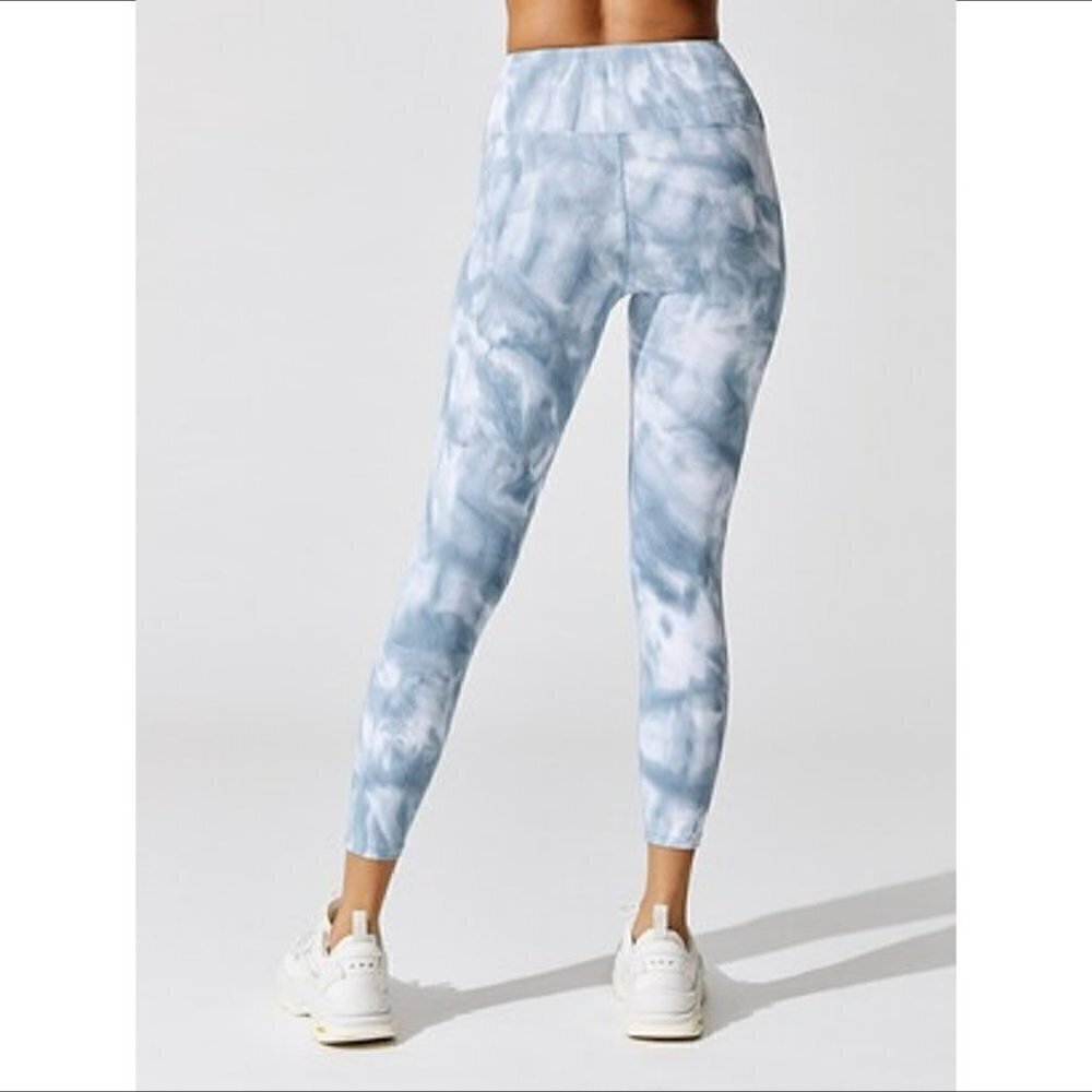 Carbon38 ribbed 7/8-length blue white tie dye leggings active yoga new Small S